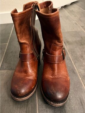 freebird Brown Leather Zip Harness Ankle Boots